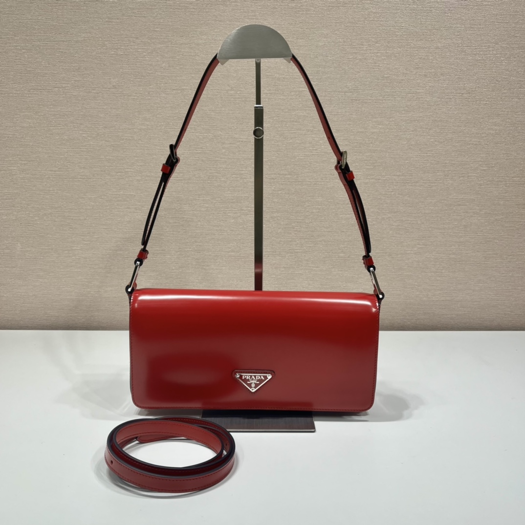 Prada Leather Bag Shoulder Bag Handbag Red 1BD323